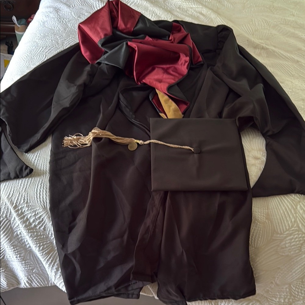 Masters Degree Regalia, Black Graduation Gown with Cap and Sash, 5’3-5’5